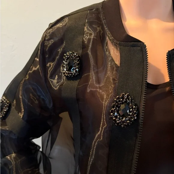 Jane & John by Tricotto Sheer Jacket w Vintage Rhinestones XL - Picture 4 of 14